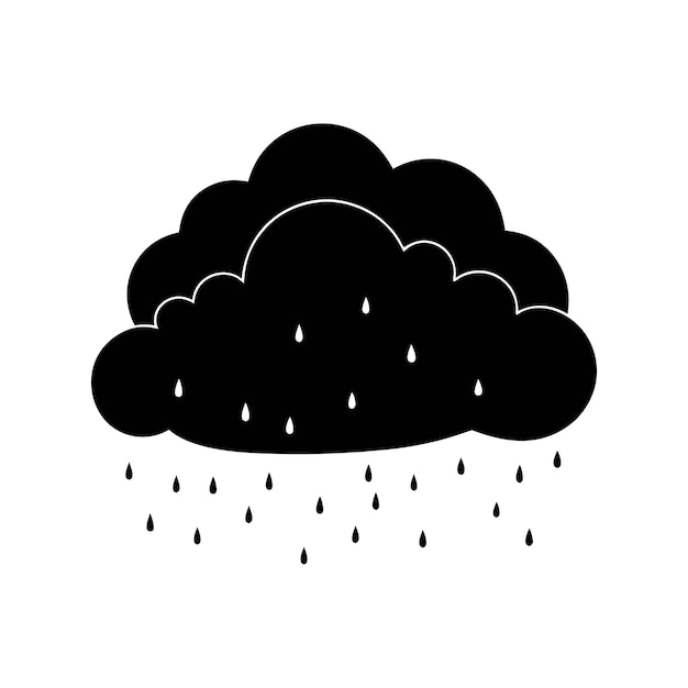 Vector a black and white drawing of a cloud with rain drops on it