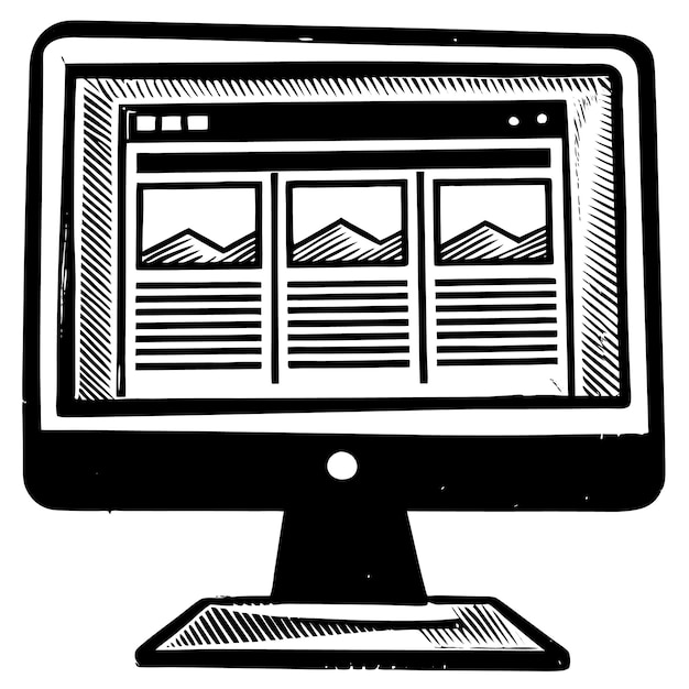 a black and white drawing of a computer monitor with the words the word on it