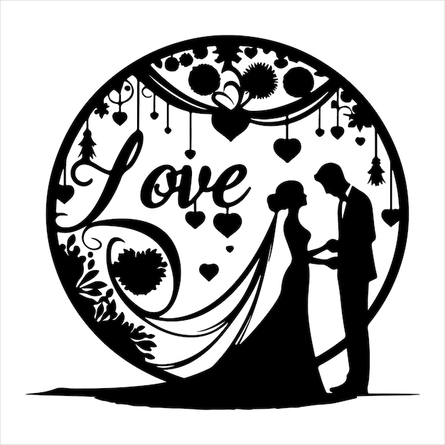 a black and white drawing of a couple and a heart with the words love and love