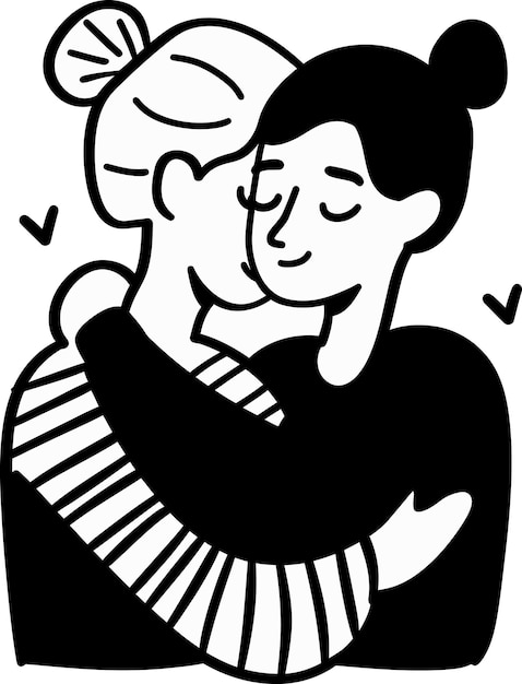 Vector a black and white drawing of a couple hugging and kissing