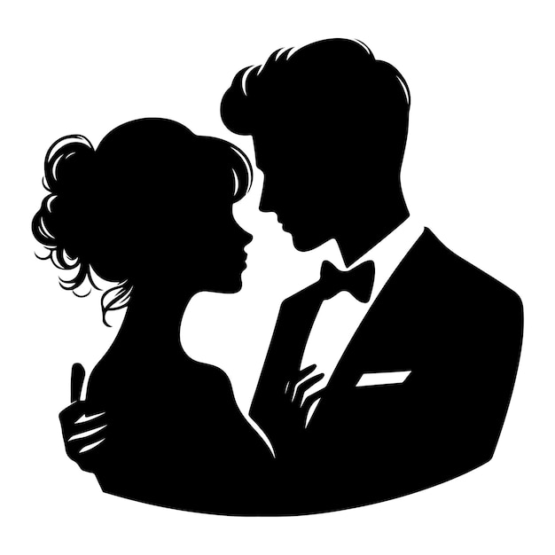 Vector a black and white drawing of a couple kissing in a photo