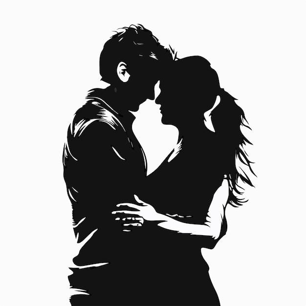 Vector a black and white drawing of a couple kissing