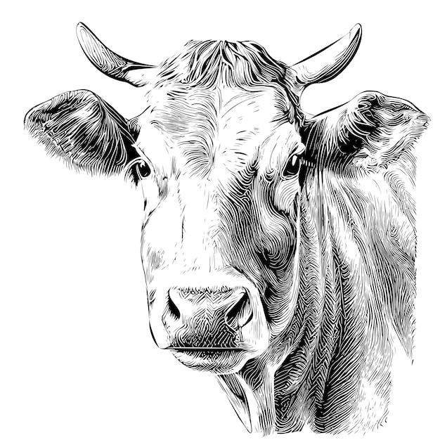 Vector a black and white drawing of a cow with horns.