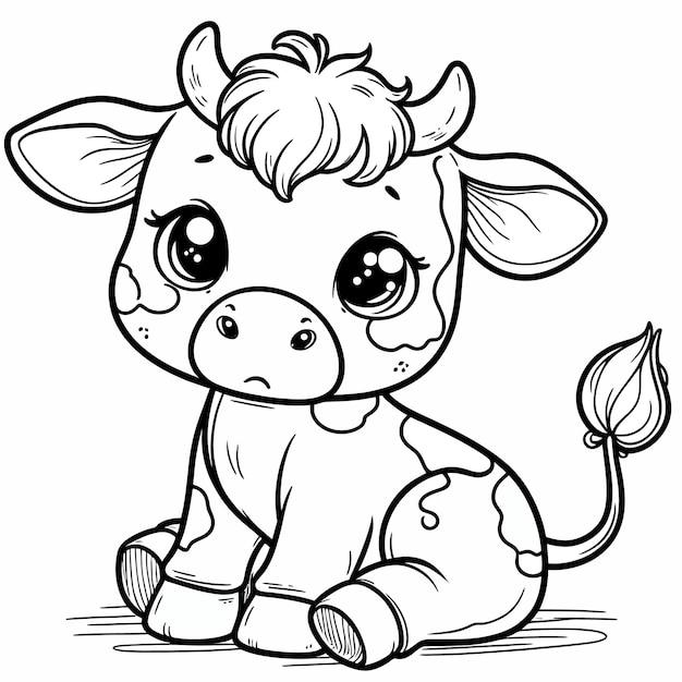 a black and white drawing of a cow with a leaf in the middle