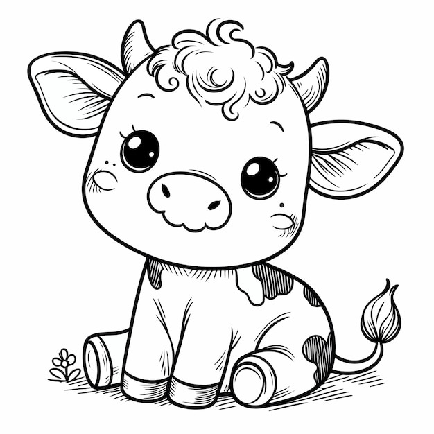 a black and white drawing of a cow with a tag that says quot a cow quot