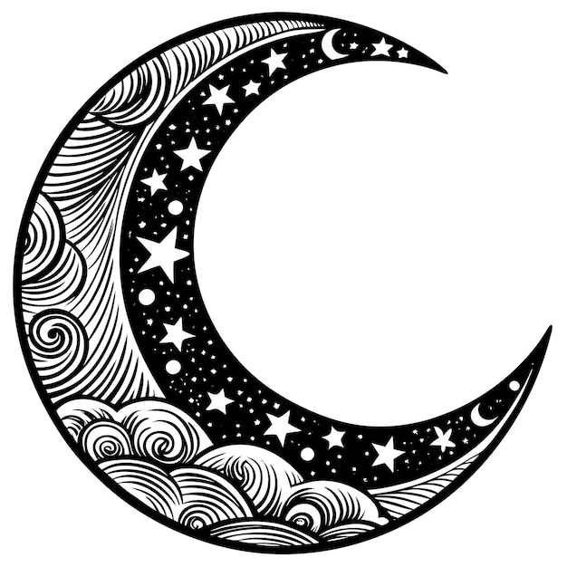 Vector a black and white drawing of a crescent with the words crescent on it