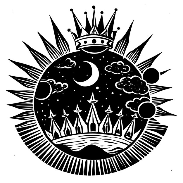 Vector a black and white drawing of a crown and crown