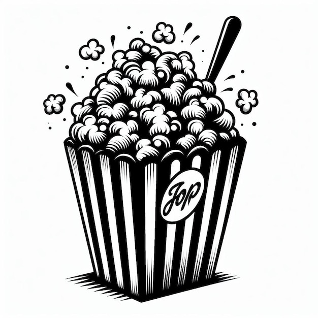 Vector a black and white drawing of a cup of popcorn with the word  go  on it