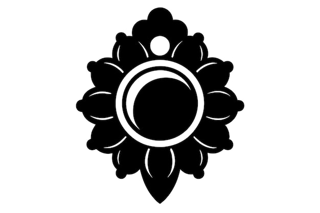 a black and white drawing of a decorative design with a circle in the middle