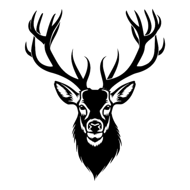 Vector a black and white drawing of a deer head with antlers