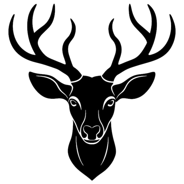 a black and white drawing of a deer head with antlers