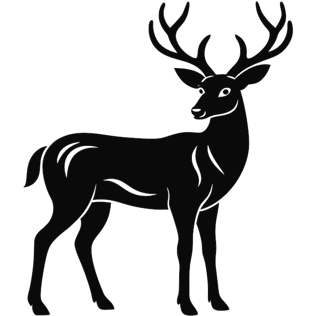 a black and white drawing of a deer with antlers