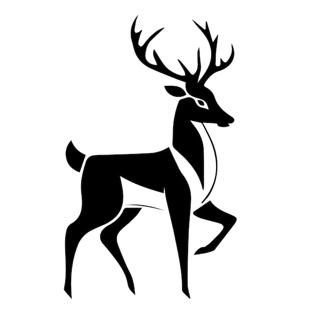 a black and white drawing of a deer with a black outline