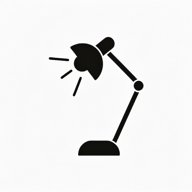 Vector a black and white drawing of a desk lamp with a black background