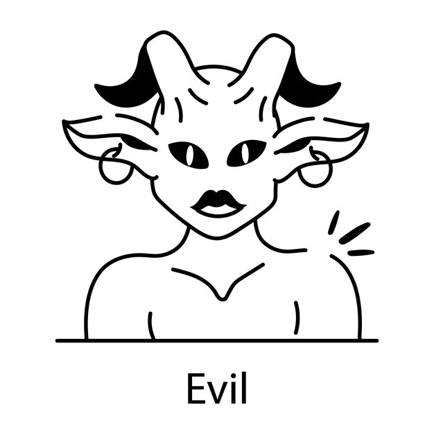 Vector a black and white drawing of a devil with a face and horns