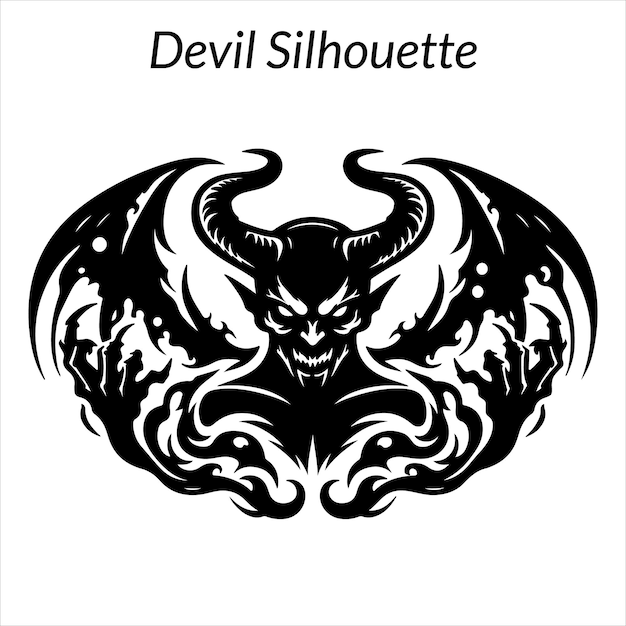 a black and white drawing of a devil with horns