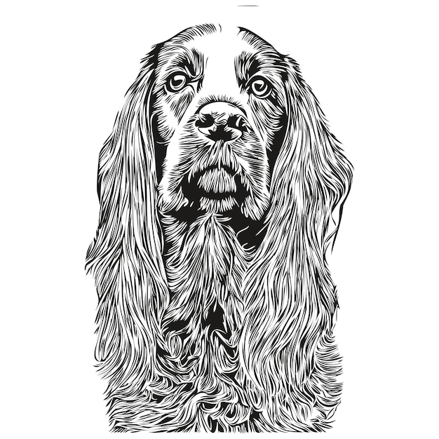 A black and white drawing of a dog's head.