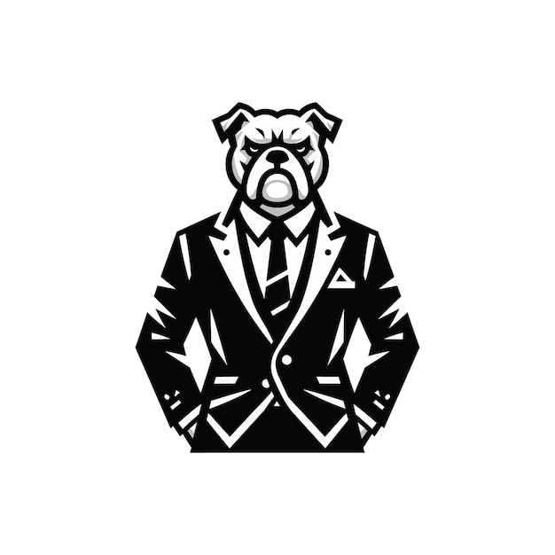 a black and white drawing of a dog wearing a suit and tie businessman with dog face