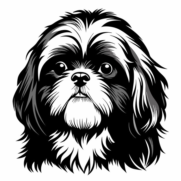 Vector a black and white drawing of a dog with a black face and a white background