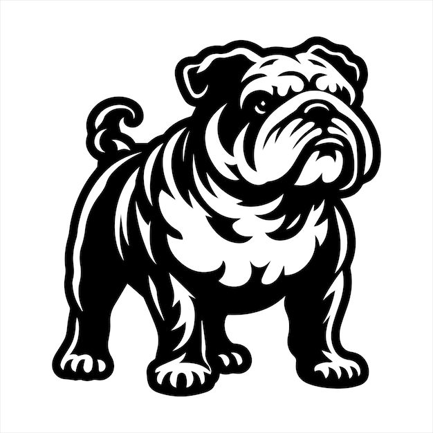 a black and white drawing of a dog with a black face and a white background