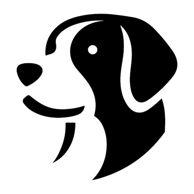 a black and white drawing of a dog with a black face and a white background