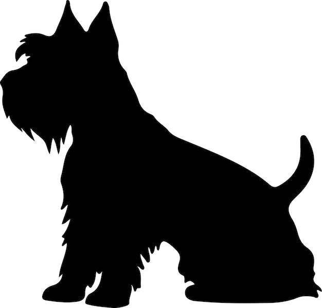 a black and white drawing of a dog with a black silhouette