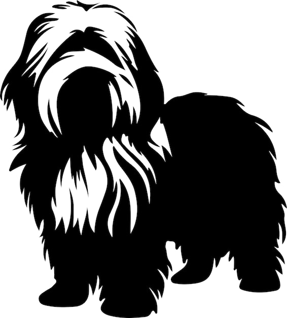 a black and white drawing of a dog with a black tail