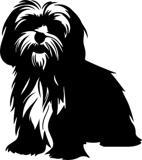 a black and white drawing of a dog with a black and white dog