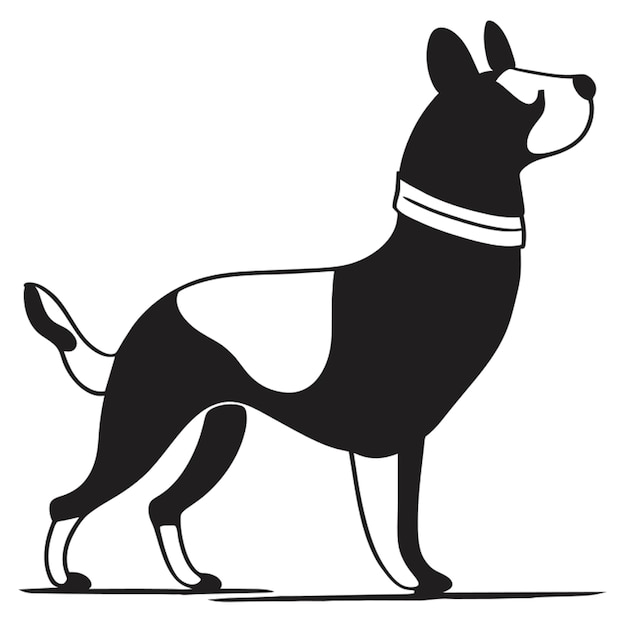 Vector a black and white drawing of a dog with a collar on it