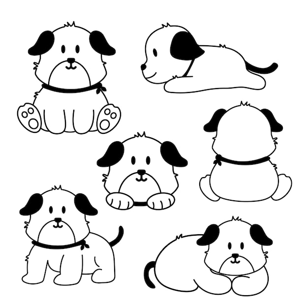 A black and white drawing of a dog with the numbers 1, 2, 3, and 3.