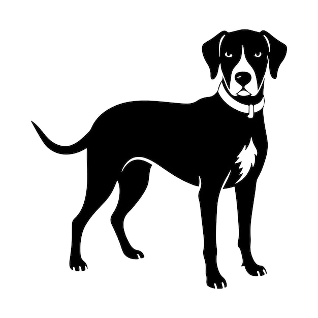 a black and white drawing of a dog with a white background