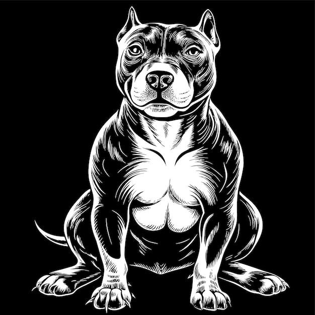 Vector a black and white drawing of a dog with a white chest and a black background