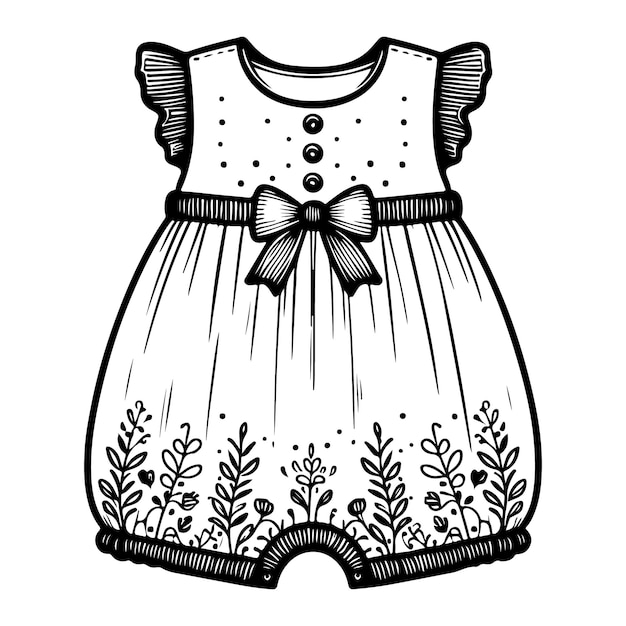 Vector a black and white drawing of a dress with a bow on the front