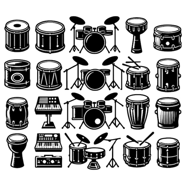 Vector a black and white drawing of a drum set with the word f on it