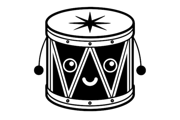 Vector a black and white drawing of a drum with a star on it