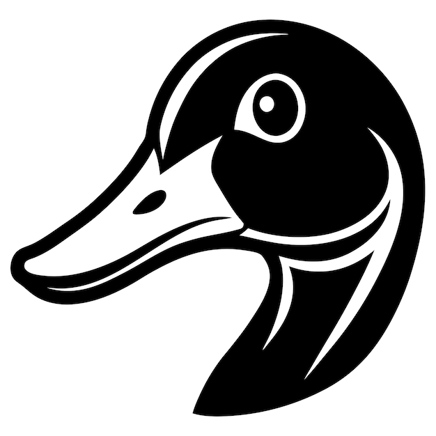 a black and white drawing of a duck head with a black and white background