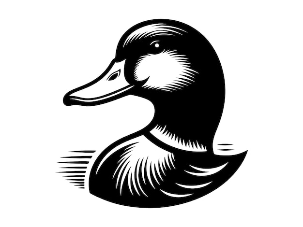 Vector a black and white drawing of a duck with a black head vector duck silhouette duck clipart