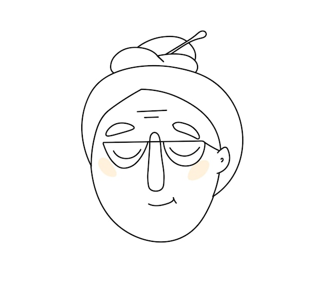 Black and white drawing of the face of an elderly man grandmother in glasses with a beam