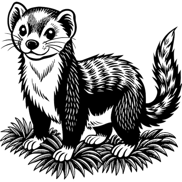 a black and white drawing of a ferret