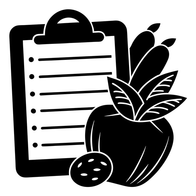 Vector a black and white drawing of a file with a black apple on it