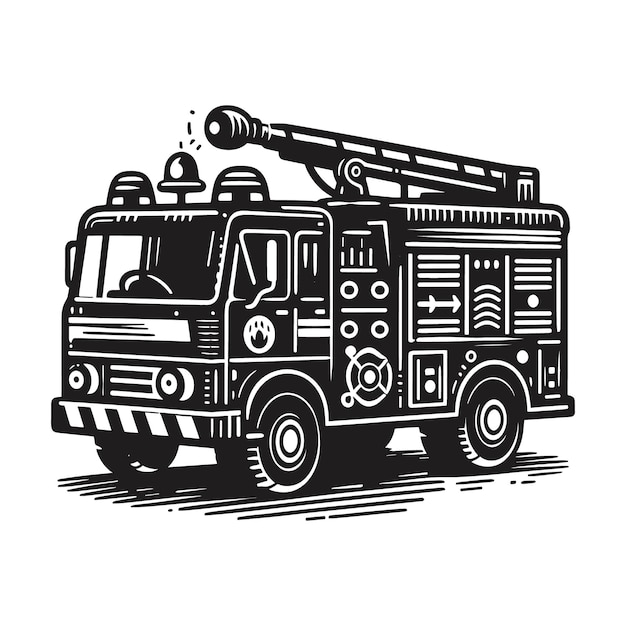 Vector a black and white drawing of a fire engine