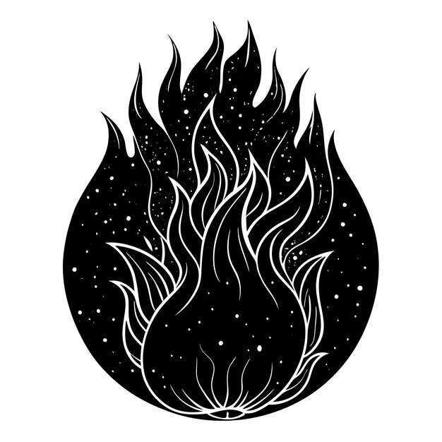 Vector a black and white drawing of a fire with the stars in the background