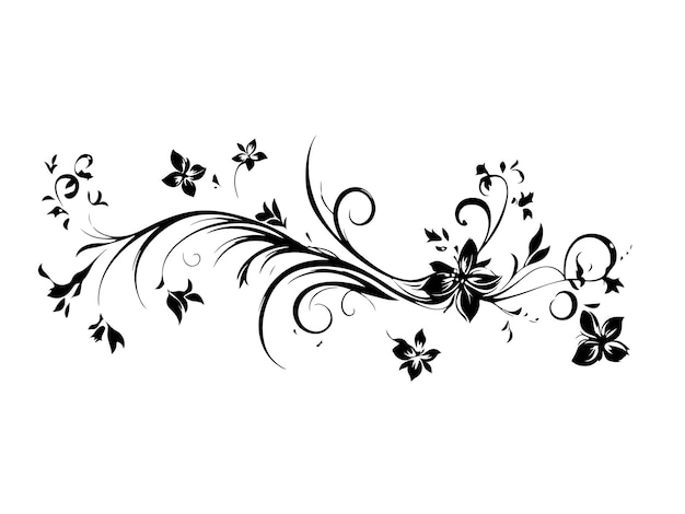 a black and white drawing of a flower and leaves