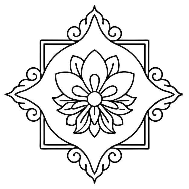 a black and white drawing of a flower on a white background