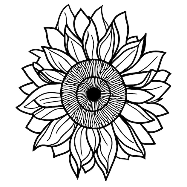 Vector a black and white drawing of a flower with a black center