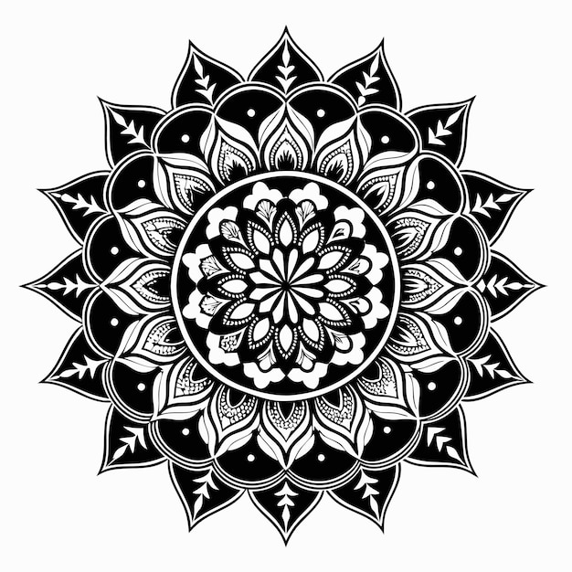 a black and white drawing of a flower with a design that says  mandalas