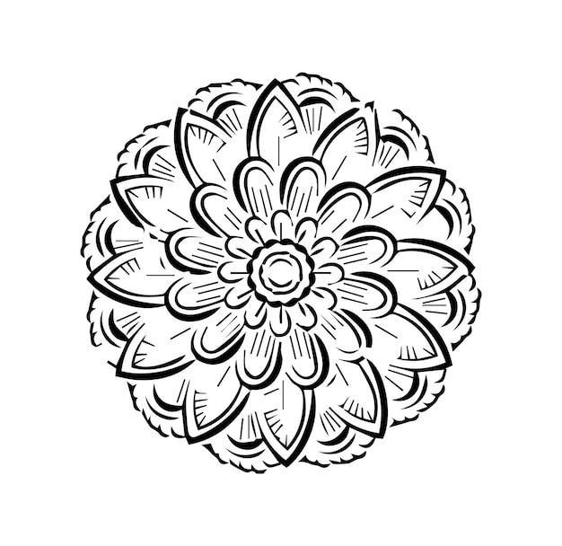 a black and white drawing of a flower with a design that says  mandalas