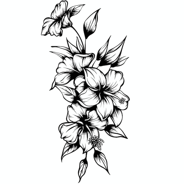 Vector a black and white drawing of a flower with a stem