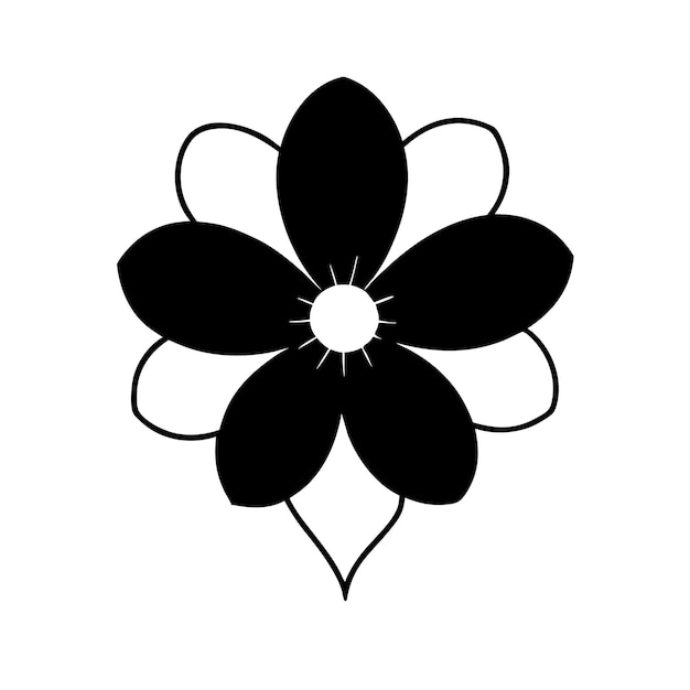 a black and white drawing of a flower with a white center