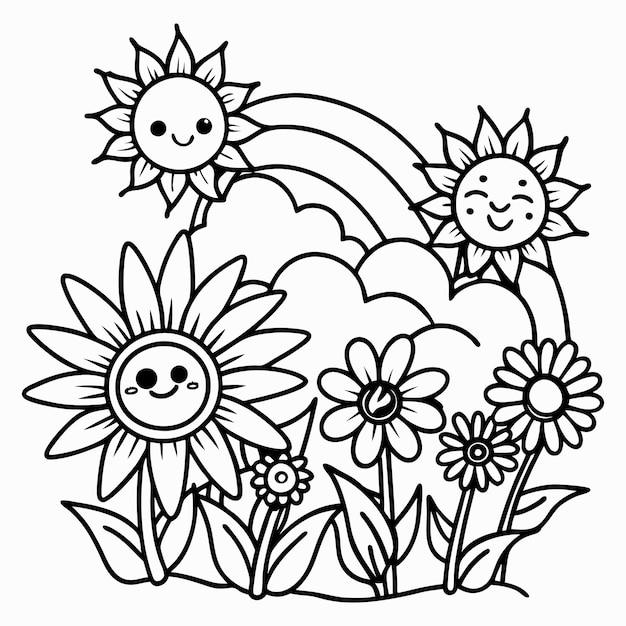 Vector a black and white drawing of flowers coloring page